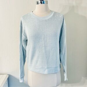 Wildfox Jewel Bailey Embellished Shoulder Knit Sweater, Baby Blue, Size XS, NWT
